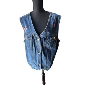 Midwest Traders Denim Vest Floral Butterfly Embroidered Western Boho size 20 W